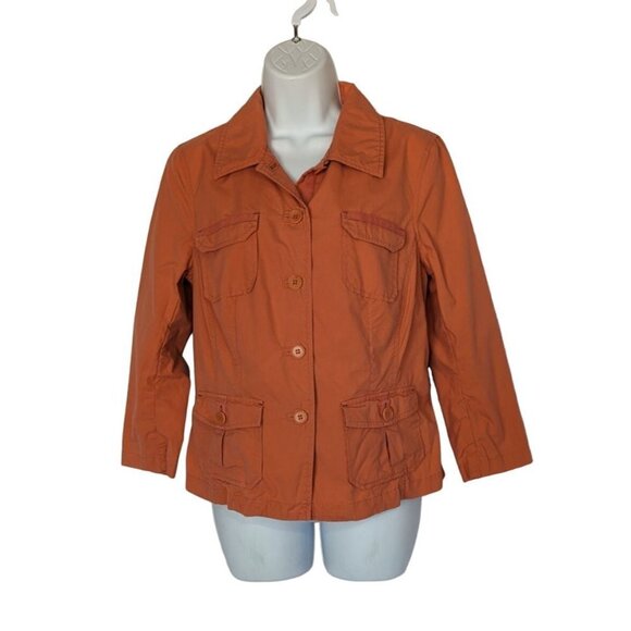 Sigrid Olsen Orange Jacket Button up Lightweight Cotton Women's Size 8 - Picture 1 of 7
